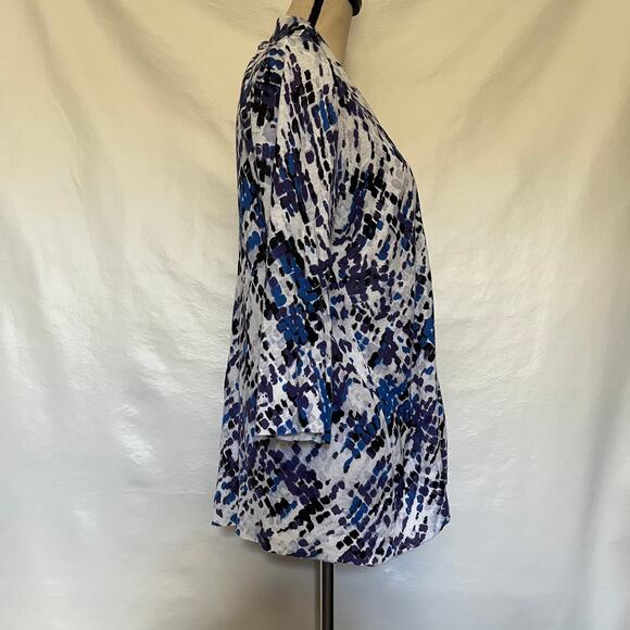Etoile Linen Blend Open Front Cardigan Womens Sweater SZ L Coastal Geometric - Picture 4 of 10